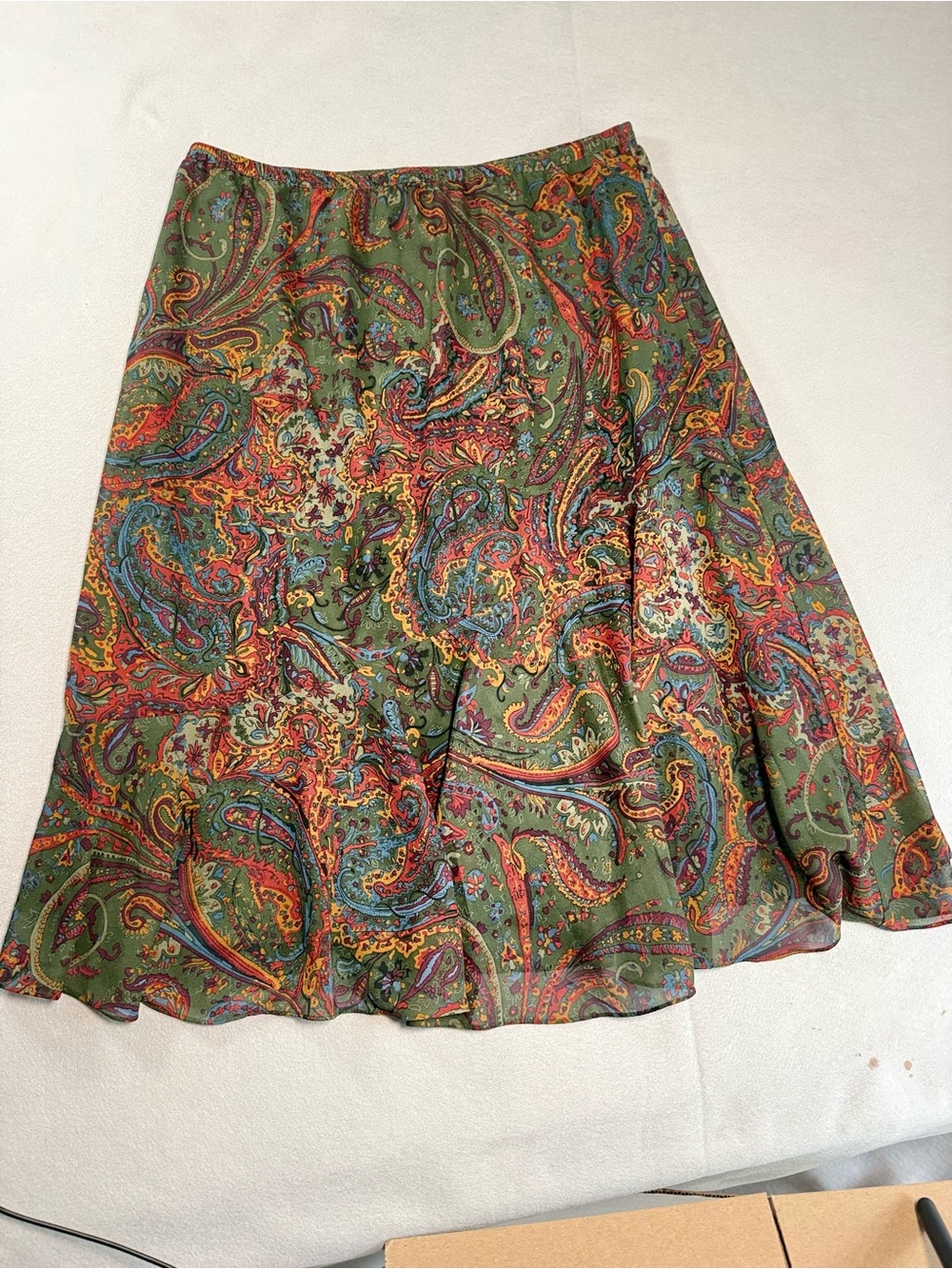 Bohemian Green Paisley A-Line Skirt - Women's